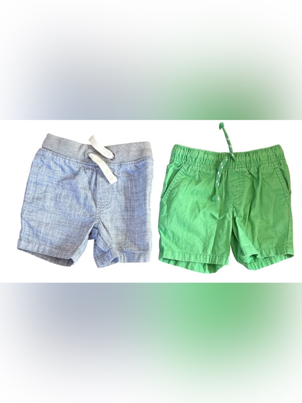 Cat & Jack Green Pull-On Shorts with Blue Chambray Pair